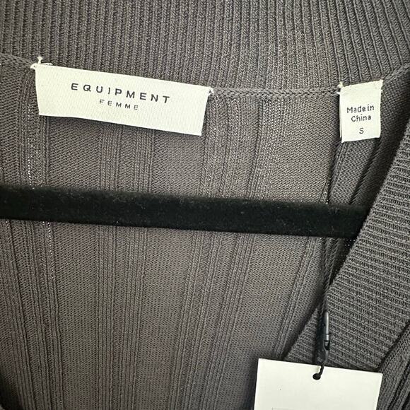 NWT Equipment Aderes V-Neck Jumper Ribbed Long Sleeve Sweater Gray Size Small - Picture 5 of 5